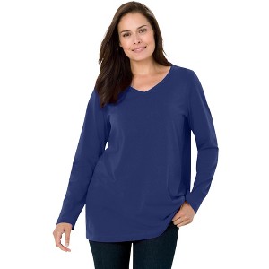 Woman Within Plus Size Perfect Long-Sleeve V-Neck Tee - 1 of 4