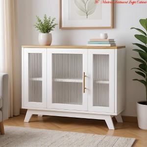 36" Modern Sideboard Buffet Cabinet w/ Storage, Wooden Storage Cabinet w/ Fluted Tempered Glass Doors & Adjustable Shelf, Coffee Bar Console Table - 1 of 4