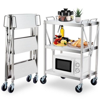 Garvee 3-Tier Folding Cart with Wheels & Handle for Office Home Warehouse