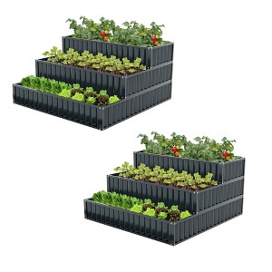 Costway 1/2 PCS 3-Tier Raised Garden Bed,47" x 47" x 24" Metal Outdoor Elevated Planter Box Black/Green - 1 of 4