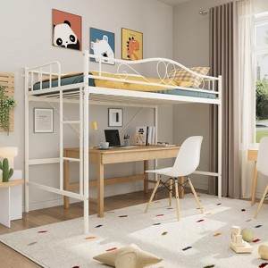 Twin Loft Bed with Adjustable Ladder & Full Safety Guardrail, Loft Bed Twin Heavy-Duty Metal Frame 400 Lbs Weight Capacity, Space Saving - 1 of 4