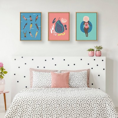 Natural Framed Canvas Print with Swimmers in Bright Colors