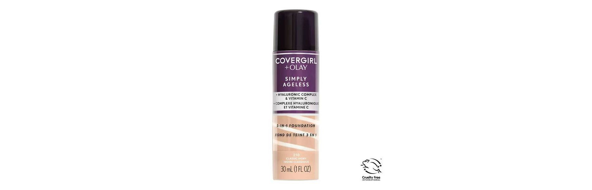 COVERGIRL + Olay Simply Ageless 3-in-1 Liquid Foundation with Hyaluronic Complex + Vitamin C - 210 Classic Ivory - 1 fl oz