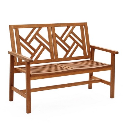 Natural Teak Finish Solid Wood Outdoor Loveseat Bench
