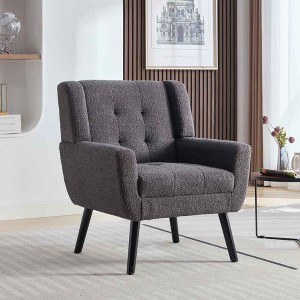 PAGED Linen/Velvet/Teddy/Leather Upholstered Accent Chair with Black Legs,Modern Upholstered Armchair with Wood Frame for Living Room - 1 of 4