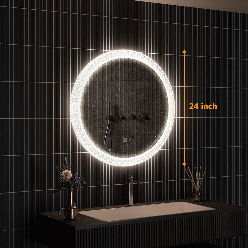 HOMLUX 24 in. W x 24 in. H Round Acrylic Framed LED Light with Dimmable and Anti-Fog Wall Mounted Bathroom Vanity Mirror, 4 of 8