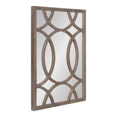 Tolland Farmhouse Fretwork Wooden Wall Mirror, 24x36, Rustic Brown