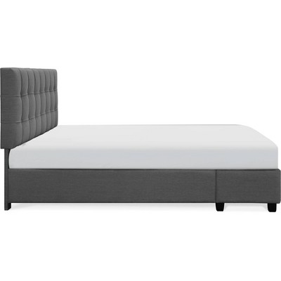 Plush Dark Gray Queen Upholstered Bed with Tufted Headboard and Storage Drawers