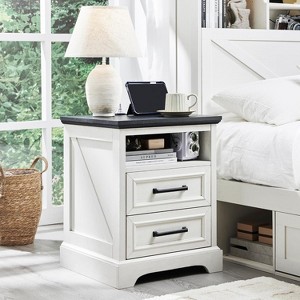 18" Farmhouse Nightstand with Charging Station, End Table with 2 Drawers Storage for Bedroom, Living Room - 1 of 4