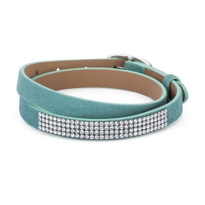 ShineHigh Stylish Colored Wrap Bracelet with Crystals for Women, 16.25-Inch Faux Leather Band with Round Crystal Rows, Available in Black or Turquoise