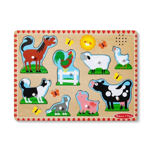 Melissa And Doug Farm Animals Wooden Peg Sound Puzzle 8pc : Target