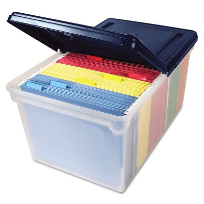 Innovative Storage Designs File Tote with Hinged Lid Letter Plastic Clear/Navy 55797