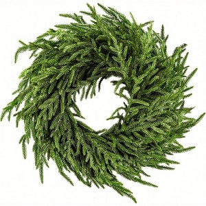 24 inch Norfolk Pine Wreath Front Door Real Artificial Green Wreath Realistic Holiday Decoration Home Decor - 1 of 4