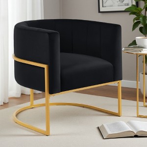 Velvet Accent Chair with Gold Frame and Curved Backrest - 1 of 4