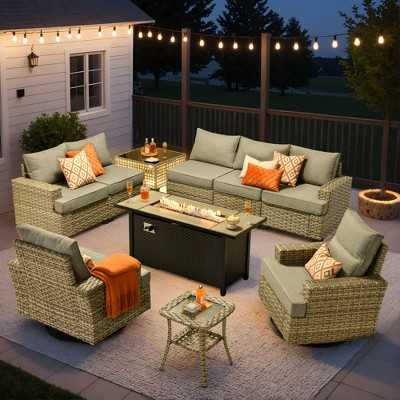 XIZZI Versatile Outdoor Rattan Sectional Sofa Set Collection, 8/9/10-Piece Set w/ Comfy Swivel Chairs, Perfect for Patio Relaxation and Entertaining