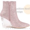 Perphy Women's Sparkly Glitter Pointy Toe Clear Wedge Heels Ankle Boots - 4 of 4