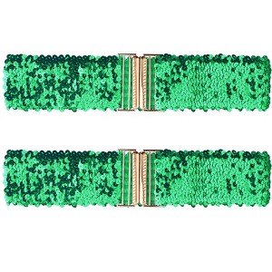 INSPIRE CHIC Women's Shinny Wide Waist Belts Interlock Buckles Sequins Decor Stretchy Belts 2 Pcs 23.62" - 1 of 4