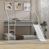 ELJGET Metal House Bunk Bed with Slide, Ladder & Safety Guardrail, Heavy Duty Metal Low Bunk Bed with House Shape & Roof - 2 of 4