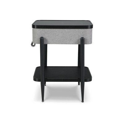 Gray and Black Wood Metal Accent Table with Speaker