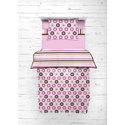 Bacati - Mod Dots Stripes Pink Fuschia Beige Chocolate 4 pc Toddler Bedding Set