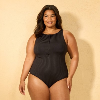 Women's Snap Front Medium Coverage One Piece Swimsuit - Shade & Shore™ Black