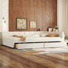 CAVINAS Modern Linen Bed Frame, Upholstered Platform Bed Frame with Trundle & USB Ports, Sturdy Wood Bed with Headboards, Daybed for Bedroom - 2 of 4