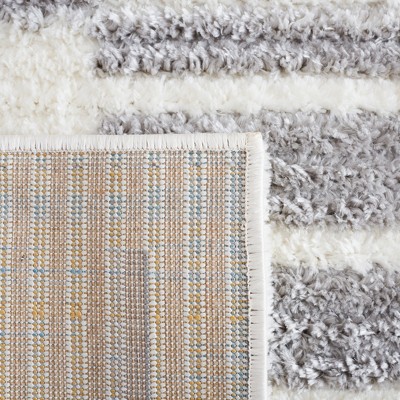 Ivory and Gray Hand-Knotted Synthetic Rectangular Rug