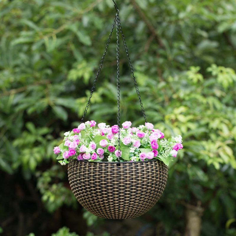 Gardenised 10" Self Watering Bronze Hanging Basket Flower Planter, 5 of 12