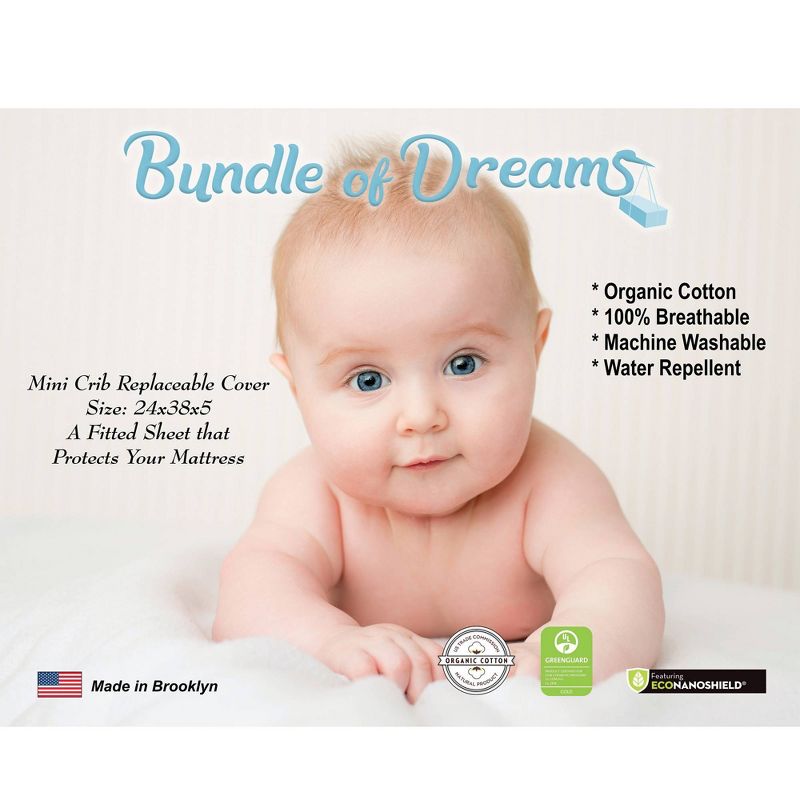 Bundle of Dreams White Organic Zipper Mini 5&#34; Crib Mattress Cover, 2 of 12