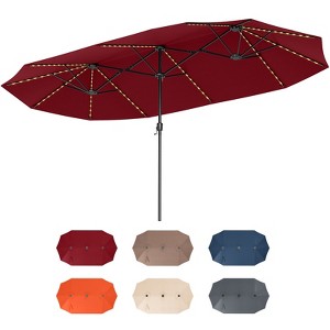Costway 15.5 FT Extra-Large Patio Umbrella with LED Solar Lights & 12 Heavy-Duty Ribs Beige/Orange/Brown/Gray/Navy/Red - 1 of 4