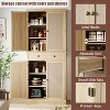 72" Wooden Tall Pantry Cabinet, Kitchen Pantry Storage Cabinets with 4 Door & 4 Adjustable Shelves and a Drawer for Kitchen, Dining Room, Wood - 3 of 4