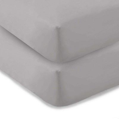 Image of Gray 400tc Sateen Mini Crib Fitted Sheet Set-2pk - Levtex Home