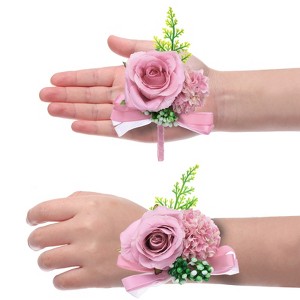 Unique Bargains Silk Wedding Artificial Rose Boutonniere and Wrist Corsage Set - 1 of 4