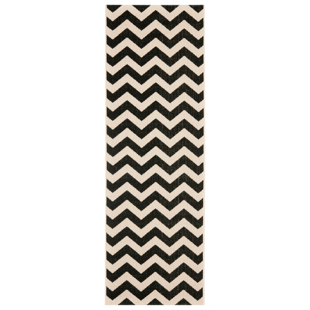 2'3inX10' Runner Darcy Outdoor Patio Rug Black/Beige - Safavieh