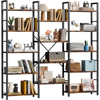 Bookshelf, Triple 5 Tier Shelf Display Book Shelf, Wide Bookcase, Rustic Wooden Shelving Unit, for Your Bedroom, Living Room, Home & Office Shelving