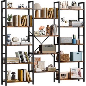 Bookshelf, Triple 5 Tier Shelf Display Book Shelf, Wide Bookcase, Rustic Wooden Shelving Unit, for Your Bedroom, Living Room, Home & Office Shelving - 1 of 4