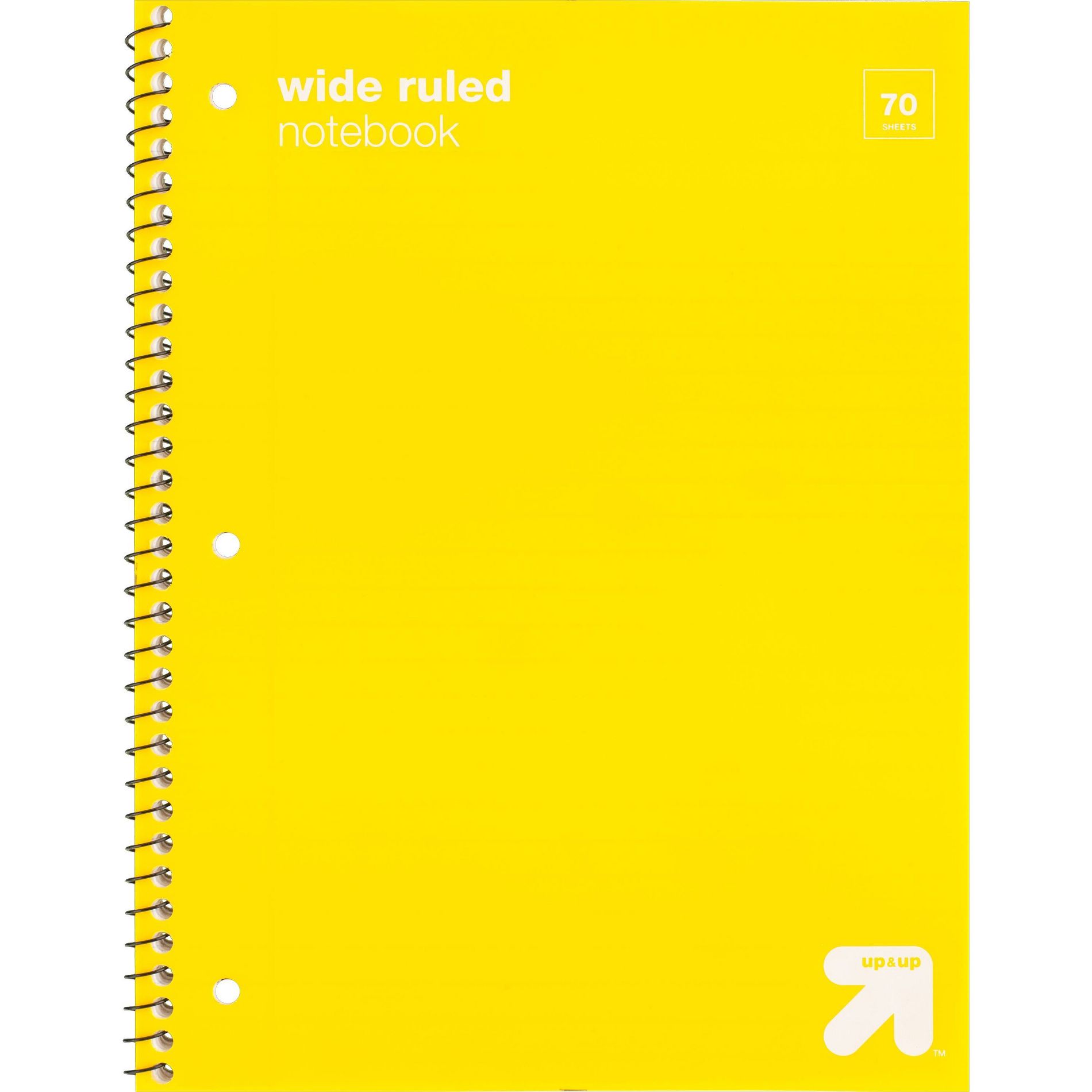Wide Ruled Yellow 1 Subject Flexible Plastic Cover Spiral Notebook - up&up™: 70 Pages, 3 Hole Punched, Tween, 7.5x10.5"