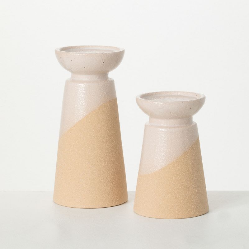 Sullivans Hand-Thrown Pottery Pillar Candle Holder Set of 2, 8.5"H & 6.25"H Off-White, 1 of 8