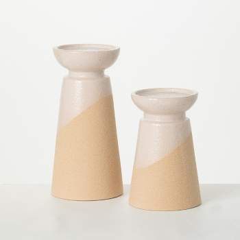 Sullivans Hand-Thrown Pottery Pillar Candle Holder Set of 2, 8.5"H & 6.25"H Off-White