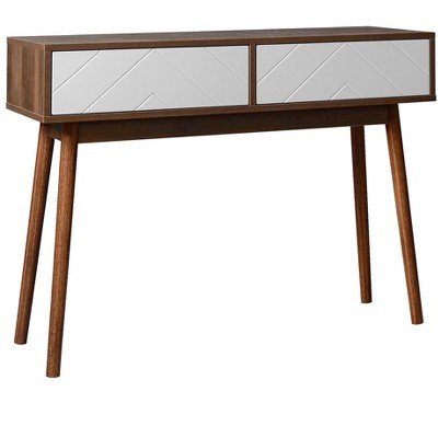 Lirago,39.4"L*13.77"W*29.52"H,Natural Wood Console Table with 2 Carved Drawers - Entryway Sofa Table with Storage & Wood Legs