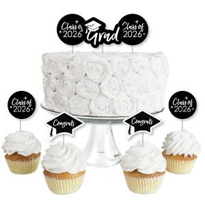 Big Dot of Happiness Black and White 2026 Graduation Party - Dessert Cupcake Toppers - Clear Treat Picks - Set of 24 - 1 of 4