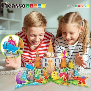 PICASSO-TILES Magnetic Tiles for Kids, Dinosaur Animal Theme Construction STEM Building Blocks Educational Toy, 8PCS - 1 of 4