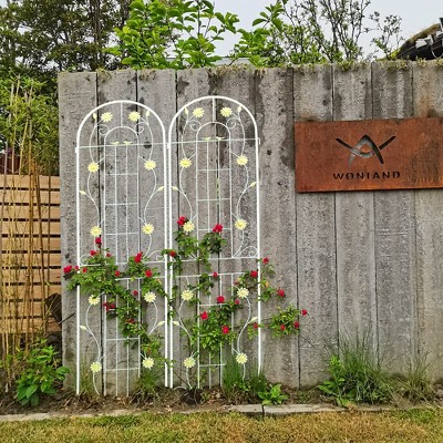 4 Pack Metal Garden Trellis 86.7" x 19.7" Trellis for Climbing Plants Outdoor Flower Support Cream White