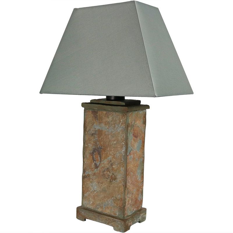 Sunnydaze Contemporary Natural Slate and Fabric Cream Shade Indoor/Outdoor Weather-Resistant Table Lamp, 1 of 14