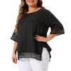 Agnes Orinda Women's Plus Size Lace Crochet Hollow out Crew Neck Short Sleeve Side Split Casual Blouses - 2 of 4