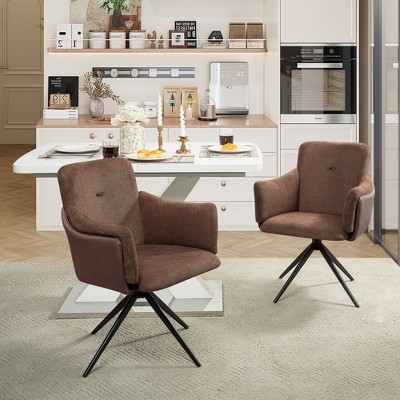 Grungis 270°Swivel Accent Chair with Metal Base,Modern Makeup Arm Chair with Thickened Cushion,Accent Chairs for Living Room,Bedroom,Beige,Set of 2
