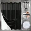 No Hook Shower Curtain with Snap in Liner Set Waffle Fabric Waterproof Black Bathroom Hotel Style 71x74 Inch - 2 of 4