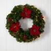 Nearly Natural 24-in Poinsettia, Berry and Pinecone Artificial Wreath with 50 Warm White LED Lights - 2 of 4
