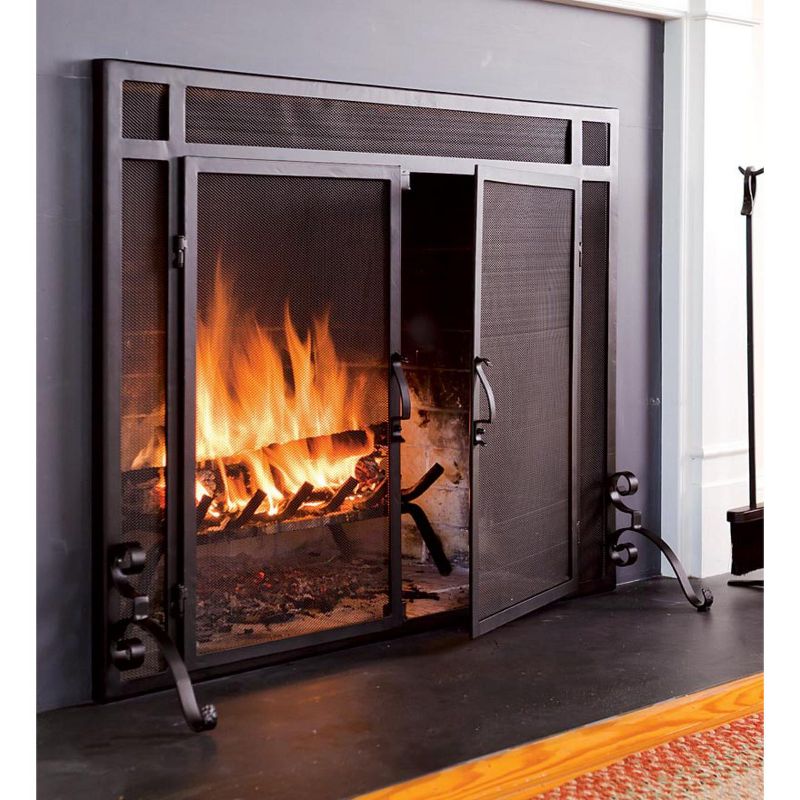 Plow & Hearth - 2-Door Steel Flat Guard Fireplace Fire Screen, 3 of 4