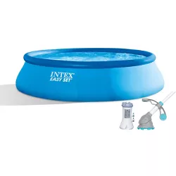 Intex 15ft x 42in Easy Set Inflatable Round Family Swimming Pool & Pump, Vacuum